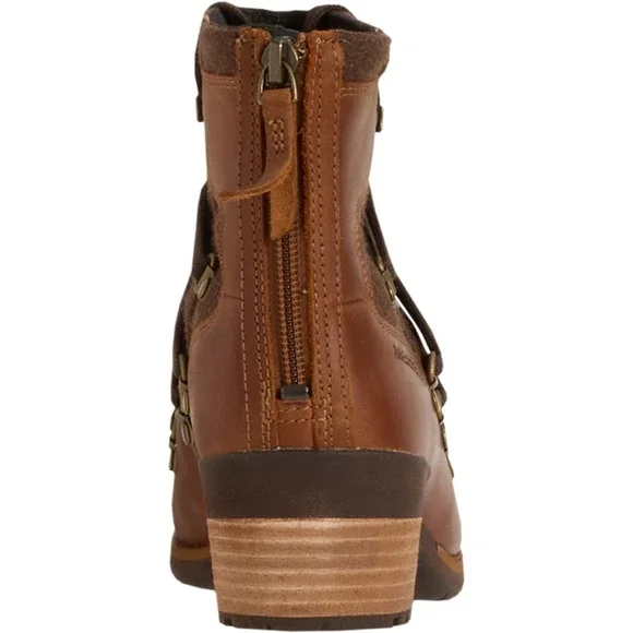 Merrell Women Boots Sz 10.5 Shiloh II Warm Leather Oak Ankle Block Heel Zip Back - Picture 5 of 6
